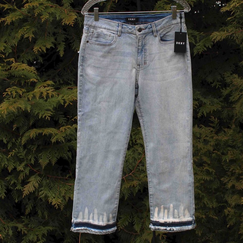 DKNY Tie-Die Fringed Crop Jeans 30" waist